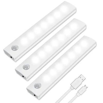 Obrázek Vicloon LED světlo se senzorem, 3 kusy, dobíjecí do skříně s detektorem pohybu a magnetickými proužky, osvětlení kuchyně, šatní skříně, schodiště, zásuvky, půdy, chodby..