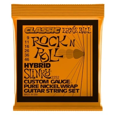 Obrázek Ernie Ball Hybridní Slinky klasické rock&#039;n&#039;rollové elektrické kytarové struny, čistě niklové vinutí, tloušťka 946
