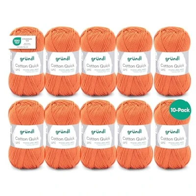 Obrázek Gründl Cotton Quick Uni, výhodné balení 10 klubíček à 50 g (odolná a trvanlivá vlna, snadno udržovatelná pratelná příze ze 100% bavlny, / 125 m, tloušťka jehlic: 3 4, x g), oranžová