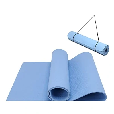 Obrázek Protiskluzová a ekologická TPE sportovní podložka s popruhem, gymnastická na pilates, cvičení, fitness 183 x 61 0,6 cm (modrá)