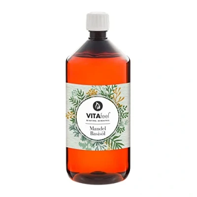 Obrázek VitaFeel mandlový základní olej, sladký 1000 ml veganský, bez genetické techniky, ideální pro péči o pokožku a vlasy, aromaterapii &amp; jako olej masážní oleje nebo přírodní kosmetiku