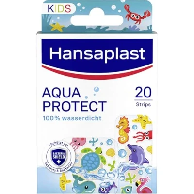 Obrázek Hansaplast Dětská náplast Aqua Protect (20 proužků), vodotěsná pro děti na plavání a koupání, prodyšná obvaz rány se spolehlivou přilnavostí