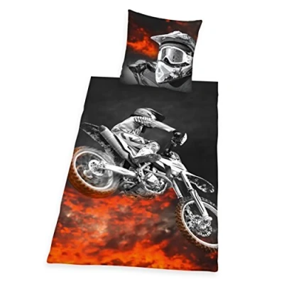 Obrázek Herding Young Collection Sada ložního prádla, motocross motiv oboustranné, povlečení 135 x 200 cm, povlak na polštář 80 polyester, černý
