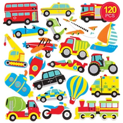 Obrázek Baker Ross Nálepka z mechové pryže &quot;Transport&quot; (120 kusů) veselé nálepky s vozidly pro koláže a kutilské práce