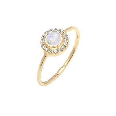 Obrázek Elli PREMIUM prsten dámský elegantní s měsíčním kamenem a diamantem (0,08 ct) ze žlutého zlata 585, Žluté zlato, Diamant
