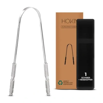 Obrázek HOKIN Škrabka na jazyk pro dospělé čistič jazyka ušlechtilá ocel boj proti zápachu z úst 100% kov Tongue Scraper Cleaner muže a ženy Kartáč Ústní hygiena Produkt (balení 1 ks péče o ústní