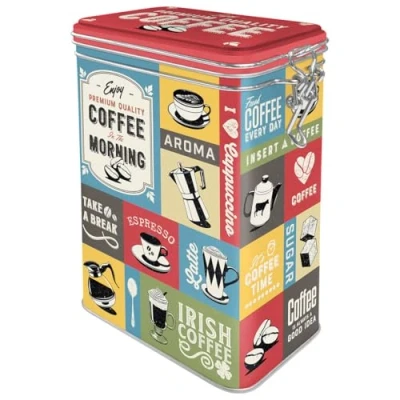 Obrázek Nostalgic Art Retro dóza na kávu, 1,3 l, kávová koláž nápad dárek pro fanoušky kávy, plechová s víkem, vintage design