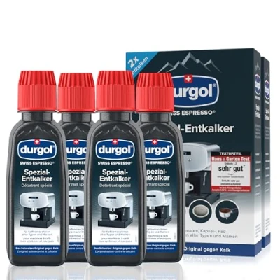 Obrázek durgol swiss speciální odvápňovač espresso odstraňovač vodního kamene pro kávovary všech typů a druhů snadné čištění bez doby působení zbytků německá verze 4 x 125 ml