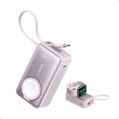 Obrázek Anker Powerbanka MagGo pro Apple Watch, oficiálně certifikovaná, kompaktní balení 10 000 mAh s integrovaným kabelem USB C, 35 W max., řadu iPhone 15, Samsung, iPad, AirPods a další