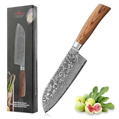 Obrázek Wakoli nůž EDIB Pro Premium Santoku s extra vysokou čepelí 17 cm vyrobený z 67 vrstev pravé damaškové oceli rukojetí Pakka dřeva I damaškový nůž, kuchyňský a profesionální kuchařský