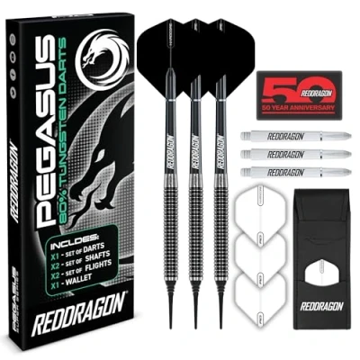 Obrázek RED DRAGON Pegasus Soft Tip: 20 g Tungsten Darts (šipky) sada s černými letkami a stopkami