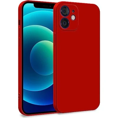 Obrázek MyGadget pouzdro kompatibilní s iPhone 12 dvouvrstvé na mobil ochranou fotoaparátu kryt vnitřní podšívkou a silikonem venku červené