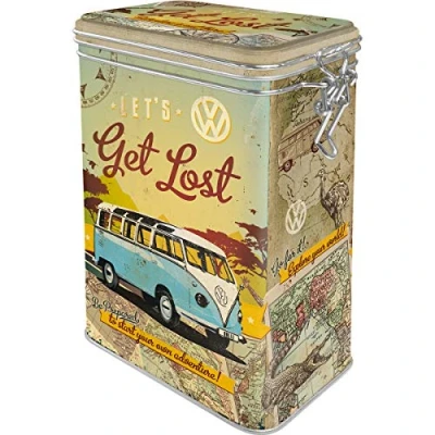 Obrázek Nostalgic Art Retro dóza na kávu, 1,3 l, VW Bulli Let&#039;s Get Lost nápad dárek Volkswagen Bus, plechová krabička s aroma víkem, vintage design