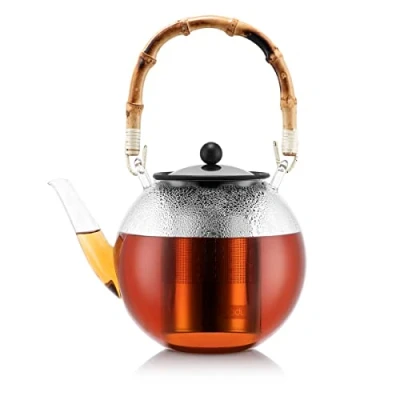 Obrázek Bodum Assam Teebereiter mit Edelstahlfilter und Henkel, Glas, Bambus/transparent Edelstahl, 16.4 cm