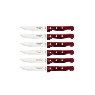 Obrázek Tramontina Steakmesser Gaucho, Set 6 teilig, Edelstahl, Holzgriff rot, FSC, Mehrfarbig