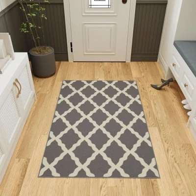 Obrázek Ottomanson Glamour kolekce Koberec s gumovou zadní stranou a elegantním designem mřížky, 100 cm x 150 cm, šedá