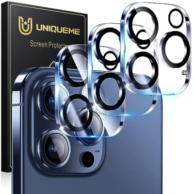 Obrázek UniqueMe 3 kusy ochrany fotoaparátu Pro iPhone 15 Pro/iPhone Max ochrana [odolné proti poškrábání, stabilní], ultra čirá 9H Max/iPhone