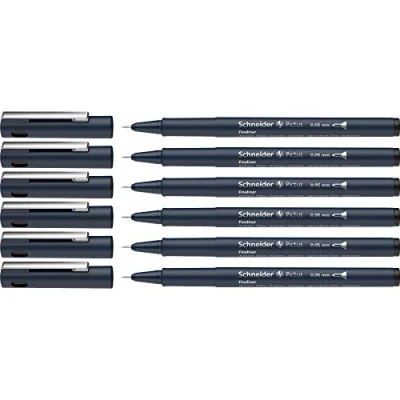 Obrázek Schneider Pictus Fineliner (tloušťka linky 0,05 mm, pigmentová linka vhodná pro dokumenty, hrot, kryt z 85 % recyklovaného plastu) balení po 6 kusech, černý