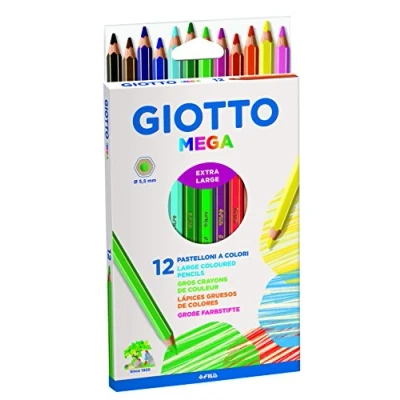 Obrázek GIOTTO 2256 00 Mega, kartonové pouzdro 12 různých barevných tužek s tlustým jádrem