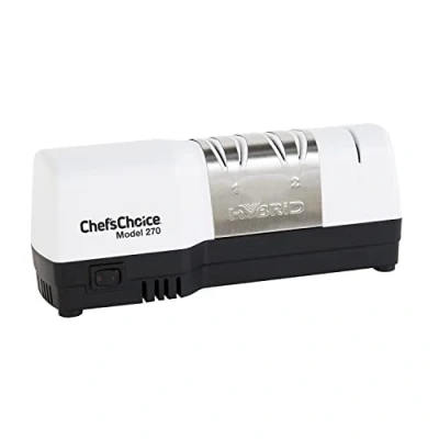 Obrázek Chef&#039;s Choice Nůž Hybrid Diamond Hone kombinuje elektrické a ruční broušení pro rovné zoubkované nože 20 stupňů, 3stupňové, bílé
