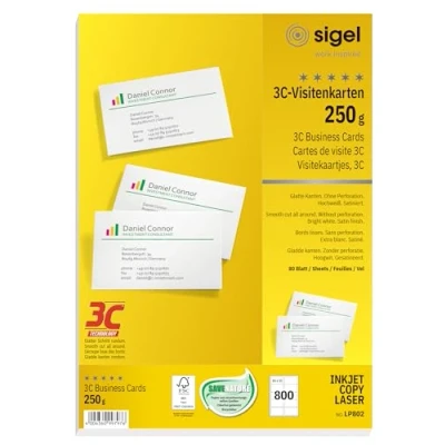 Obrázek SIGEL LP802 potištěné vizitky 3C, 800 kusů (80 listů), vysoce bílé, hladký střih, 250 g, 85x55 mm