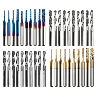 Obrázek Genmitsu sada stopkových fréz s celkem 40 CNC routerními bity, 3,175 mm (1/8&quot;) dříkem, 2 drážkami ploché i kulové frézy, nano modrá povrchová úprava a titanová vrstva, MC40A