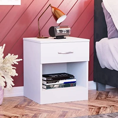 Obrázek Vida Designs Nachttisch Kommode, weiß, 1 Schublade, Schrank, Metallgriffe und schienen