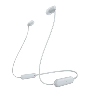 Obrázek Sony Bezdrátová sluchátka do uší WI C100 (do výdrž baterie 25 hodin, optimalizovaná pro hlasové asistenty, integrovaný mikrofon telefonáty, Bluetooth), bílá, malá