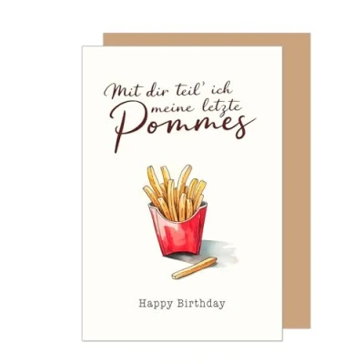 Obrázek Edition Seidel Prémiové narozeninové přání s obálkou. Blahopřání veselým výrokem narozeniny Happy Birthday muž žena hranolky (G3612 SW024)