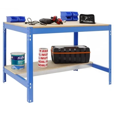 Obrázek SimonRack Werkbank 400 kg Belastbarkeit, 84,2x91x61 cm, Große Arbeitsfläche Arbeitsfläche, Arbeitstisch, Holz Arbeitsplatte, Blau/Holz BT0