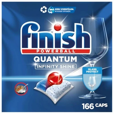 Obrázek tablety do myčky nádobí Finish Quantum Infinity Shine pro hloubkové čištění, síla rozpouštět tuky velké balení se 166 tabletami