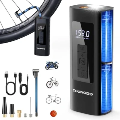 Obrázek Elektrická vzduchová pumpa YOUNGDO na jízdní kolo, kolo 150 PSI, akumulátor kompresor 6000 mAh, pumpička všechny ventily pro motocykl, auto