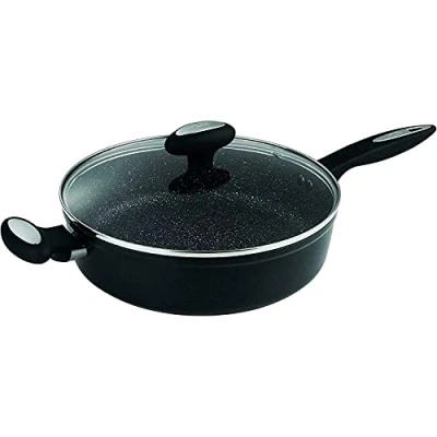 Obrázek Zyliss Ultimate nepřilnavá pánev na vaření s poklicí indukční 28 cm, kovaný hliník, černá, není nutný olej ani máslo, lze mýt v myčce, 10 let záruka proti přilnutí