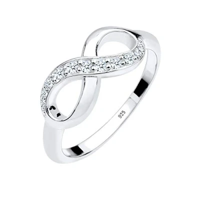 Obrázek Elli DIAMONDS prsten dámský symbol nekonečna s diamantem (0,125 ct.) Láska ze sterlingového stříbra 925, Fazetový brus, Diamant