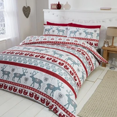 Obrázek Scandi 100% Broušená Bavlna Feinbiber ložní prádlo Quilt povlečení a 2 povlaky na polštář dětskou sada, Červená/vícebarevné, super King