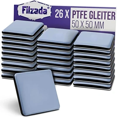 Obrázek Filzada® 26 x teflonové kluzné podložky samolepicí 50 mm (hranaté) profesionální na nábytek/kobercové PTFE (Teflon)