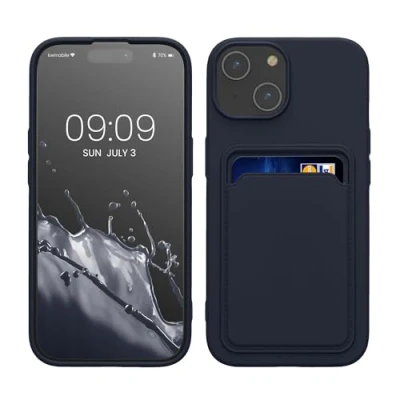 Obrázek kwmobile pouzdro na mobil kompatibilní s pouzdrem iPhone 15 přihrádkou karty tmavě modré