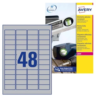 Obrázek AVERY Zweckform L6009 20 Typový štítek Fóliové etikety (960 nálepek, 45,7 x 21,2 mm na A4, silně samolepicí, odolné, odolné proti povětrnostním vlivům, potištěná lepicí fólie, blanko) listů,