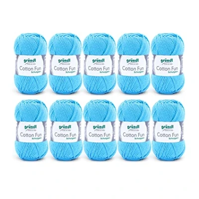 Obrázek Gründl Cotton Fun pletací příze / háčkovací (měkká ze 100% bavlny, certifikováno Öko Tex, 50 g/115 m, síla jehlic: 3 4, 10 klubko á g), nebesky modrá, 27. 00 x 11. 07. cm