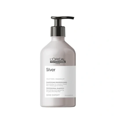 Obrázek L&#039;Oréal Professionnel Vlasový šampon proti žlutému odstínu pro bílé, šedé a odbarvené vlasy, fialové pigmenty, Serie Expert, Silver Shampoo, 500 ml