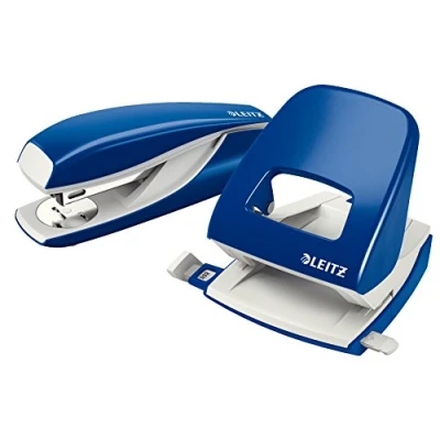 Obrázek Leitz Kancelářská sešívačka a děrovačka, na 30 listů, ergonomický design, modrá, série NeXXt, 50950035