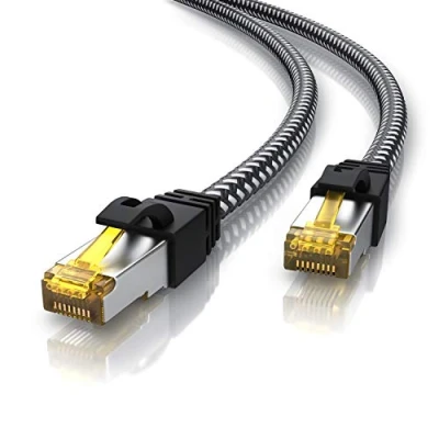Obrázek CSL 2m Cat 7 síťový kabel Gigabit Ethernet LAN bavlněný plášť 10000 Mbit s propojovací Cat.7 surový FTP Pimf Stínění konektorem RJ 45 Switch Router Modem Access Point