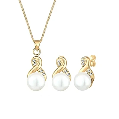 Obrázek Elli Prémiová sada šperků Infinity Endless Perla Swarovski® krystaly stříbrná, Mincovní stříbro, Křišťál