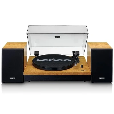 Obrázek Lenco LS 300 Hi Fi gramofon s Bluetooth externími reproduktory 2 x 10 W RMS řemenový pohon Auto Stopp kryt MDF dřevo