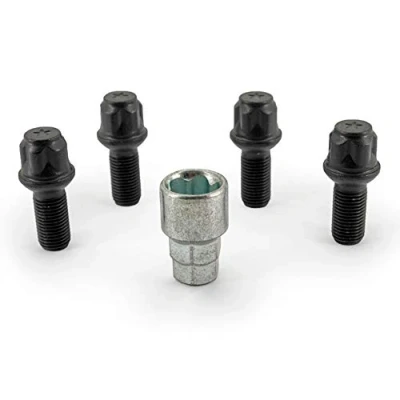 Obrázek H&amp;R Sada zámku ráfků R13 M14x1. 50x27mm kulový pás černý 4 šrouby vč. adaptéru