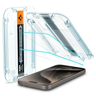 Obrázek Spigen Sklo. tR EZ Fit ochranná fólie kompatibilní s iPhone 15 Pro Max, 2 kusy, odolná proti poškrábání, tvrdosti 9H
