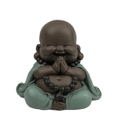 Obrázek Statue Lachender Buddha Glücksbringer Zen und Feng Shui Dekoration um eine entspannende spirituelle Atmosphäre zu schaffen Breite: 9cm Farbe: Grün Braun Zen&#039;Light