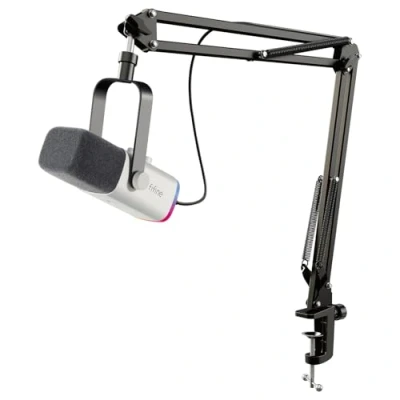 Obrázek FIFINE XLR Streaming mikrofon s ramenem pro studio podcast, USB dynamický herní PC tlačítkem ztlumení zvuku, PS4/5 Mac Mixer zvukové karty bílý