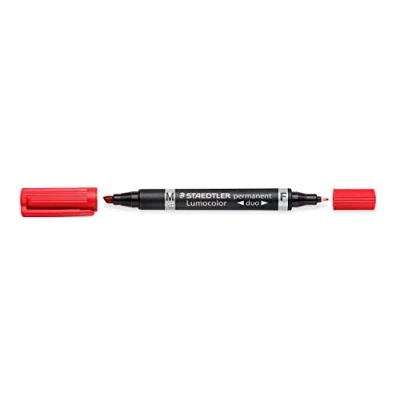 Obrázek STAEDTLER Dvojitý popisovač Lumocolor, červený, odolný proti rozmazání a vodě na téměř všech površích, silná tenká špička, doplňovací, dlouhá životnost, 10 zvýrazňovačů v kartonovém pouzdře, 348 2