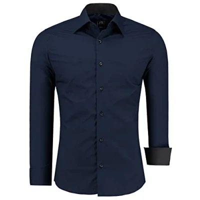 Obrázek J&#039;S FASHION Pánská košile Slim Fit s dlouhým rukávem pro volný čas snadná údržba snadné žehlení, tmavě modrá